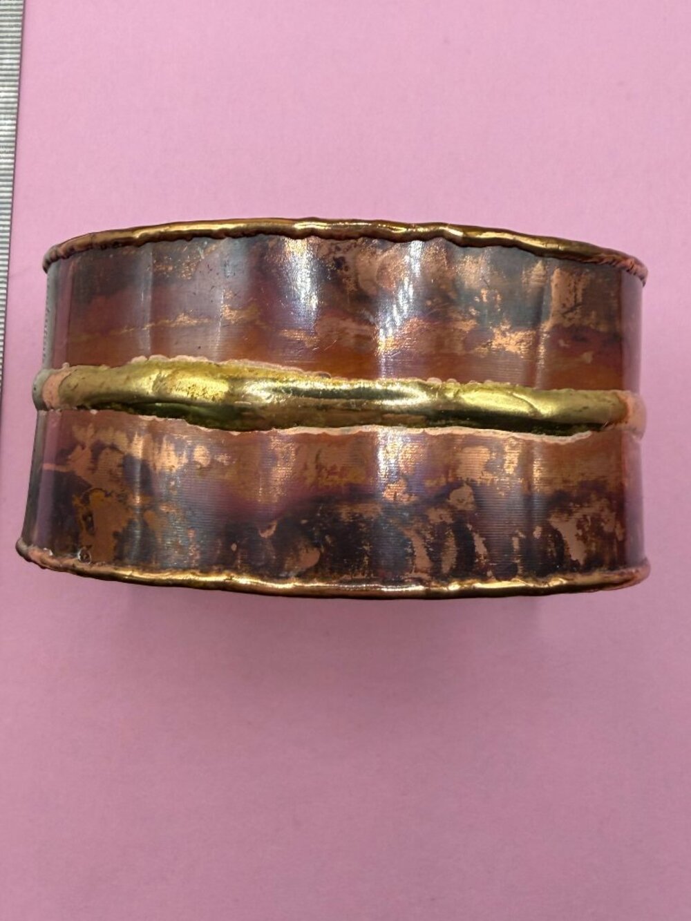 Vintage Wide Bold Artisan Solid Copper Brass Mixed Metal Wide Cuff Bracelet
